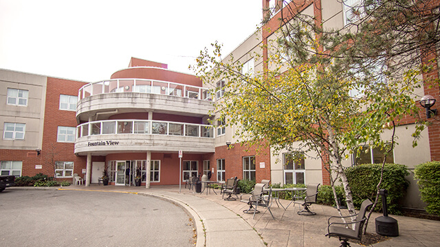 image of front entrance of Fountain View Care Community in Toronto
